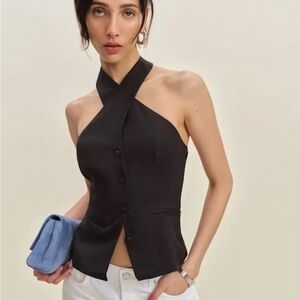 Reformation Tate linen top black